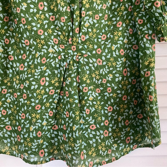 Trovata Gemma Green Floral Ruffle Collar Pleated Smock Sleeve Cotton Blouse - Picture 5 of 6